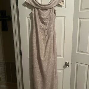 MARINA Strapless Shimmering Silver Dress